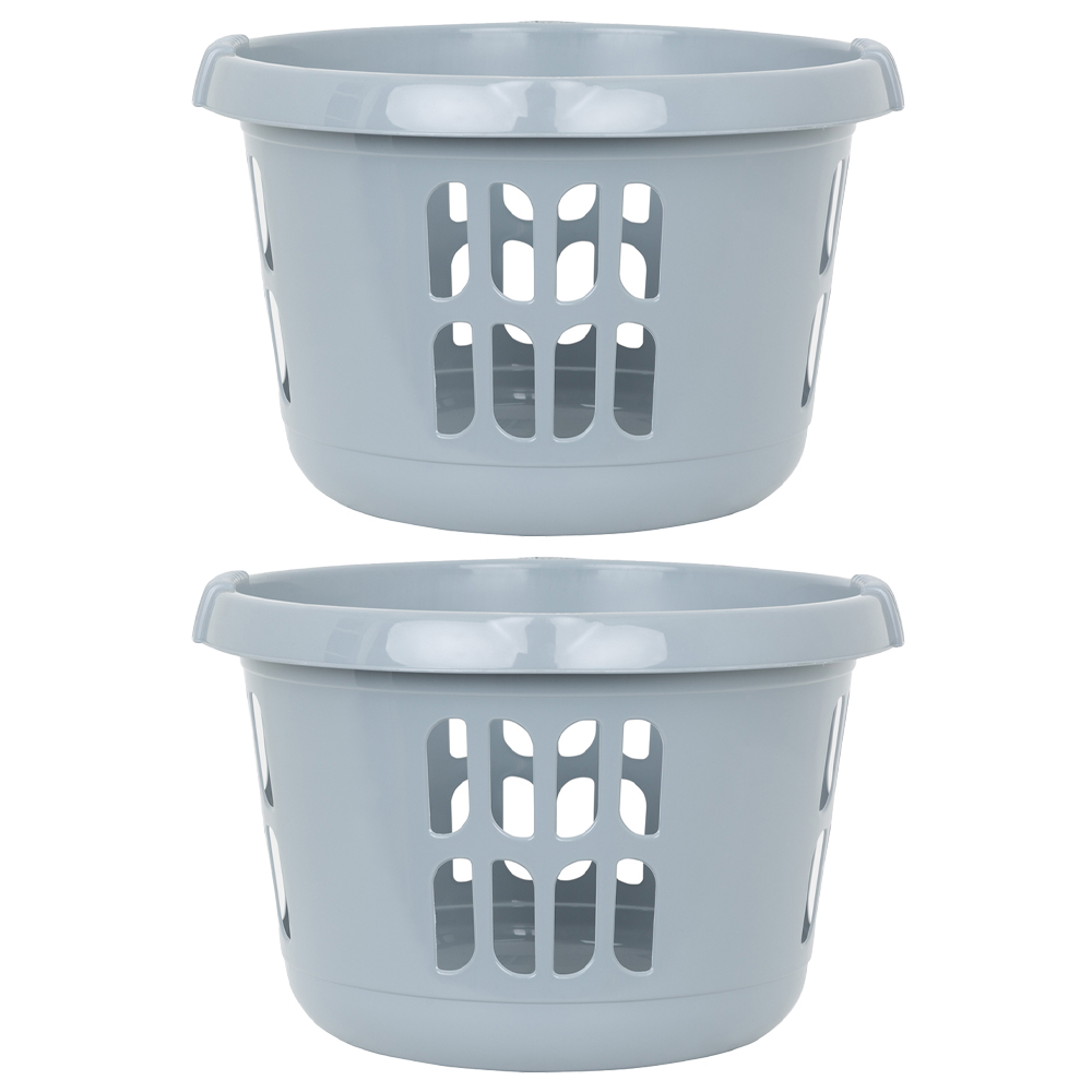 2 x Wham Casa Plastic Round Laundry Basket Silver Image 1