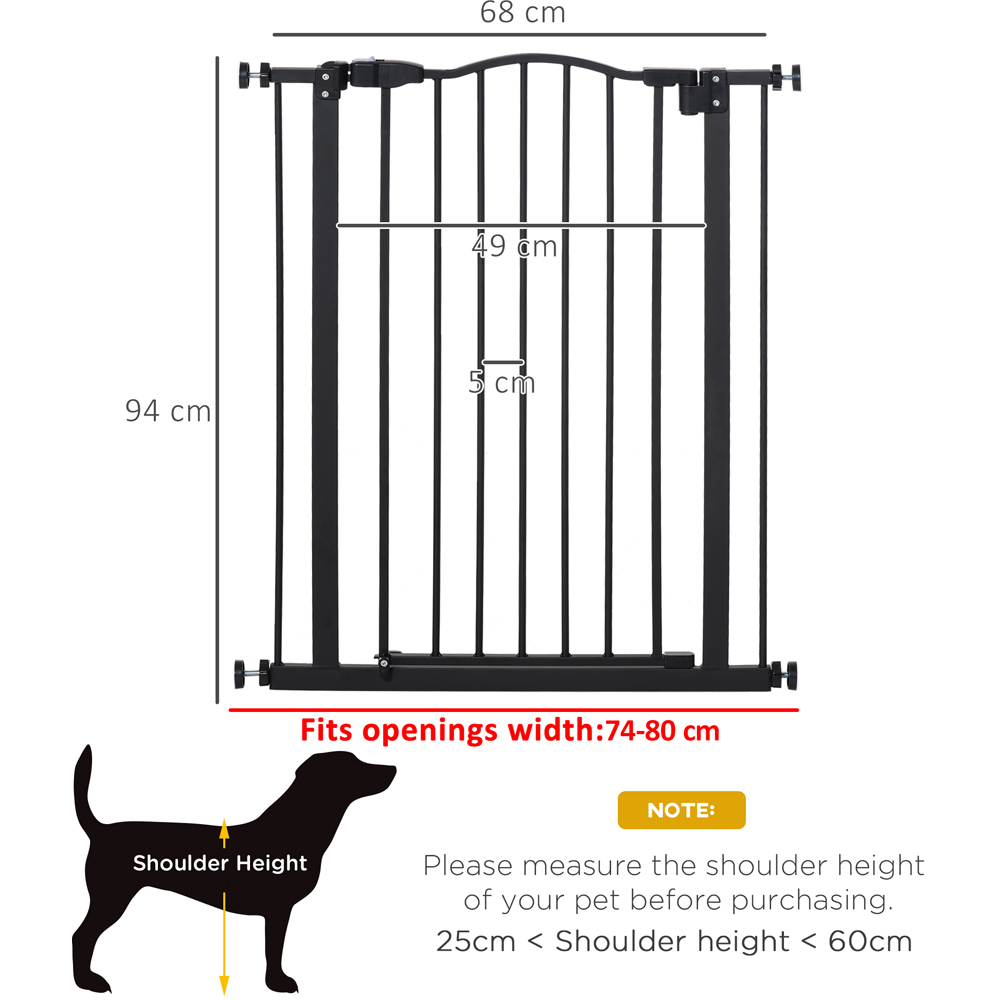 PawHut Black 74-80cm Adjustable Metal Pet Safety Gate Image 7