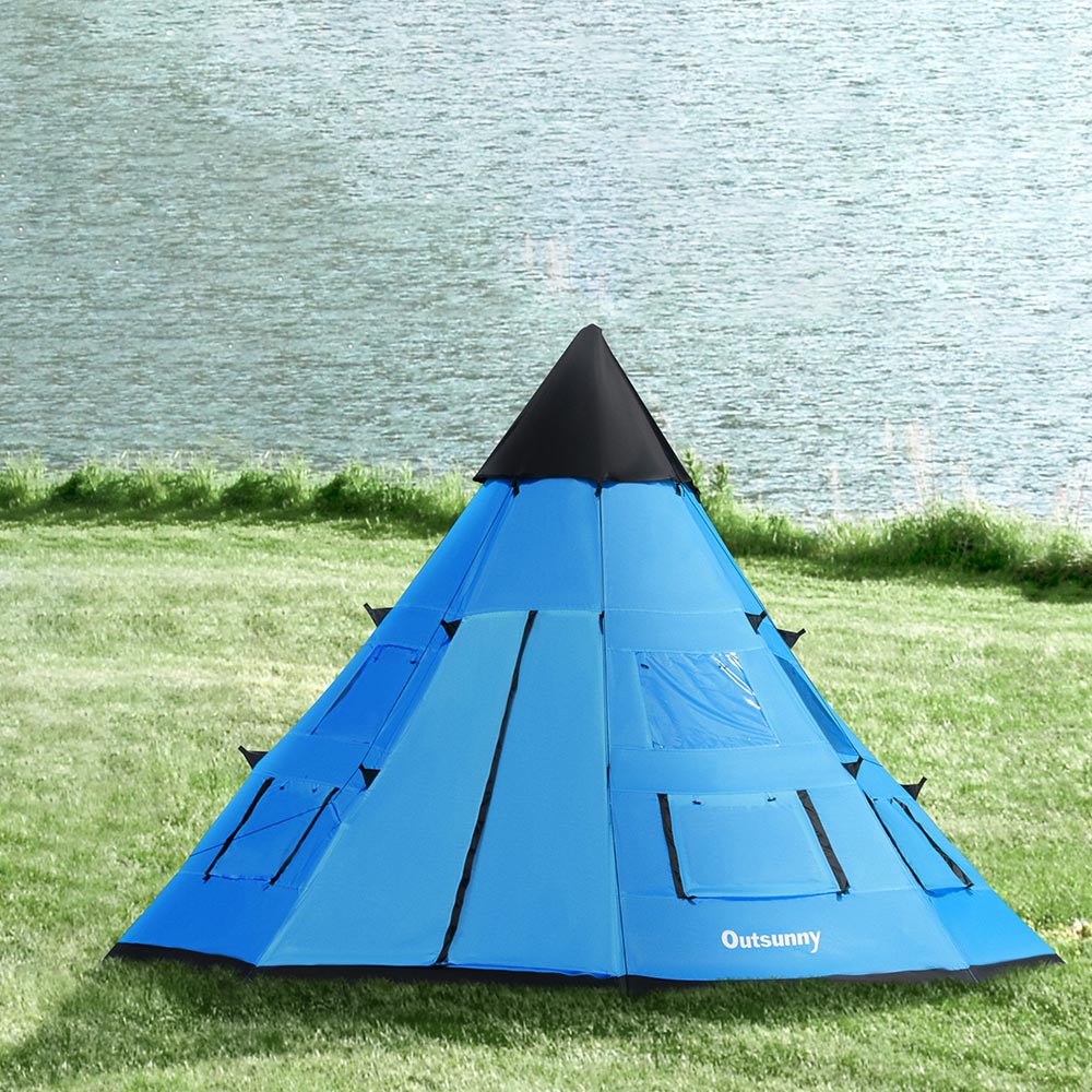Outsunny 6 Person Camping Teepee Family Tent Blue Image 6