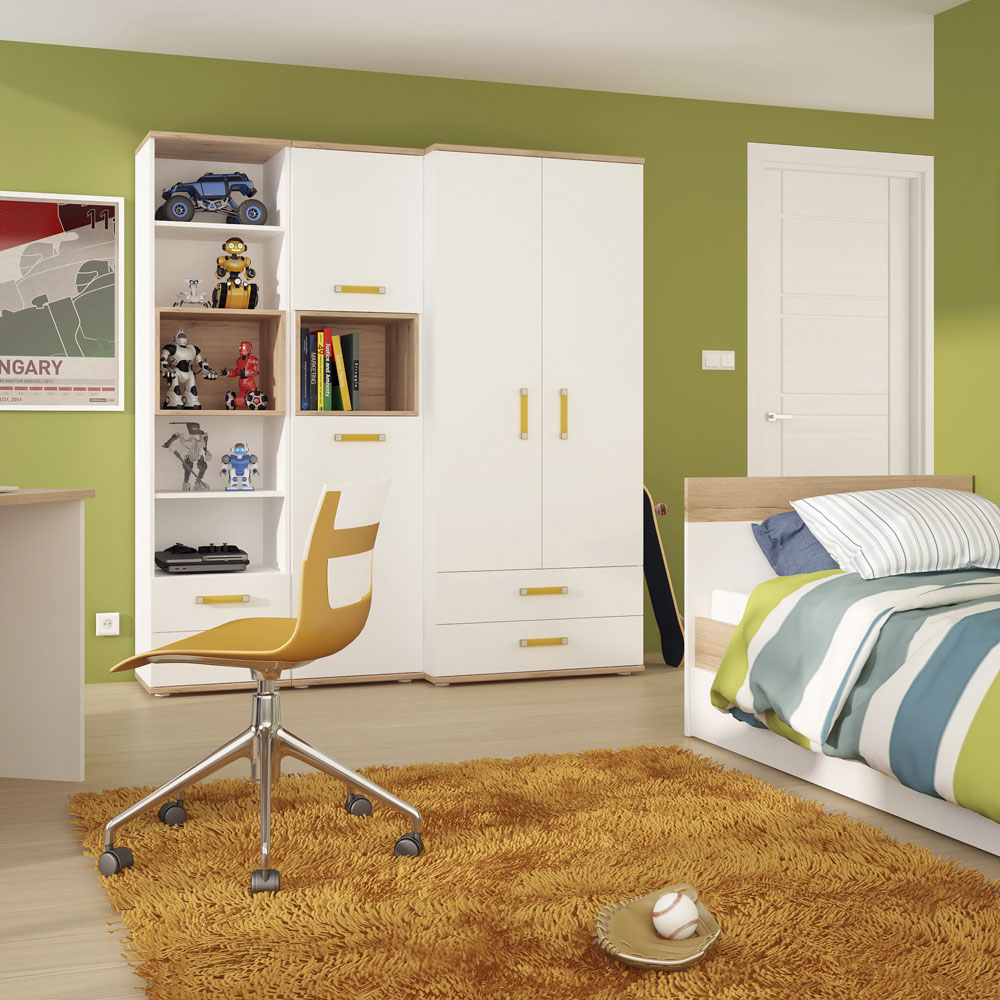 Florence 4KIDS 2 Door Oak and White Tall Cabinet with Orange Handles Image 4