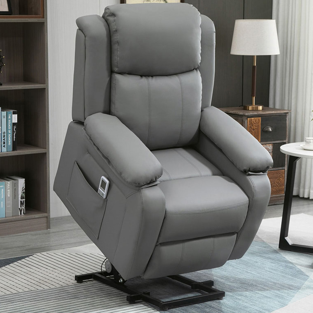 Portland Grey PU Leather Power Lift Reclining Massage Chair with Remote Image 1