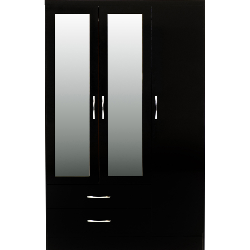 Seconique Nevada 3 Door 2 Drawer Black Gloss Mirrored Wardrobe Image 3