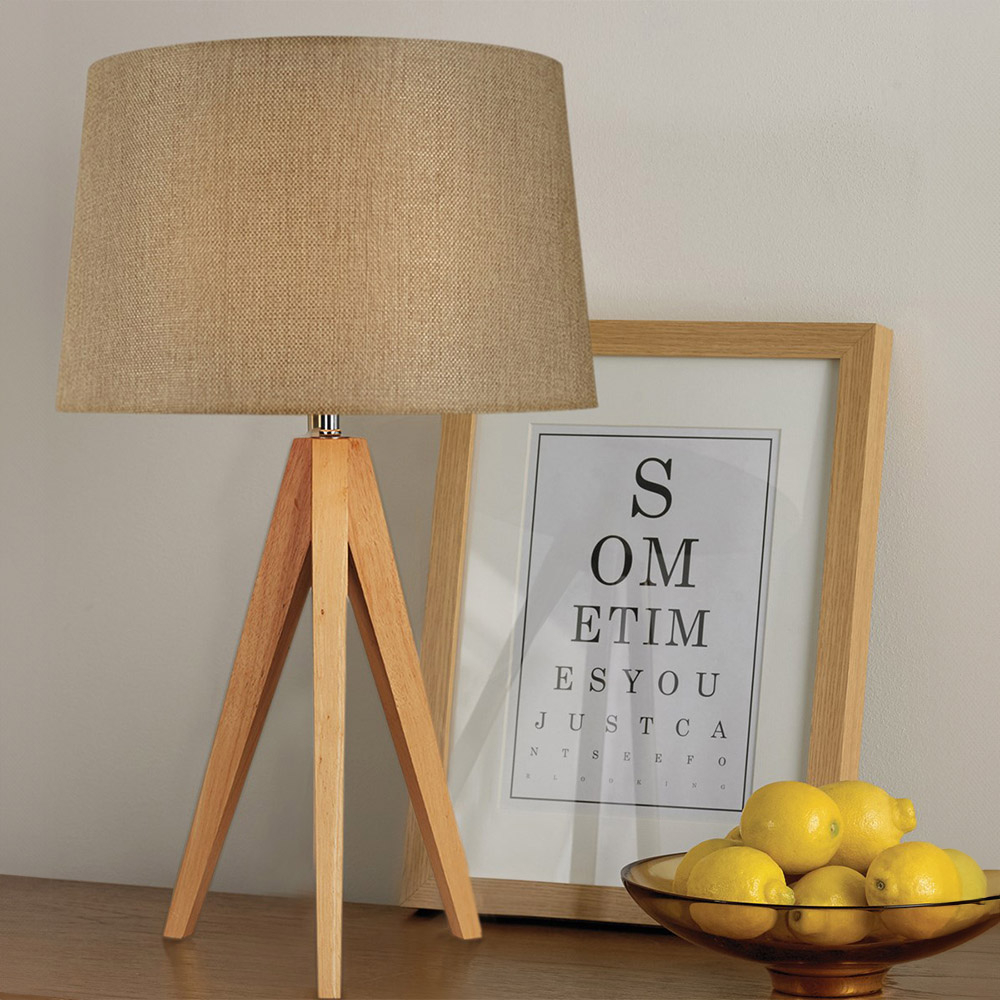 Wooden Tripod Lamp Taupe Image 2