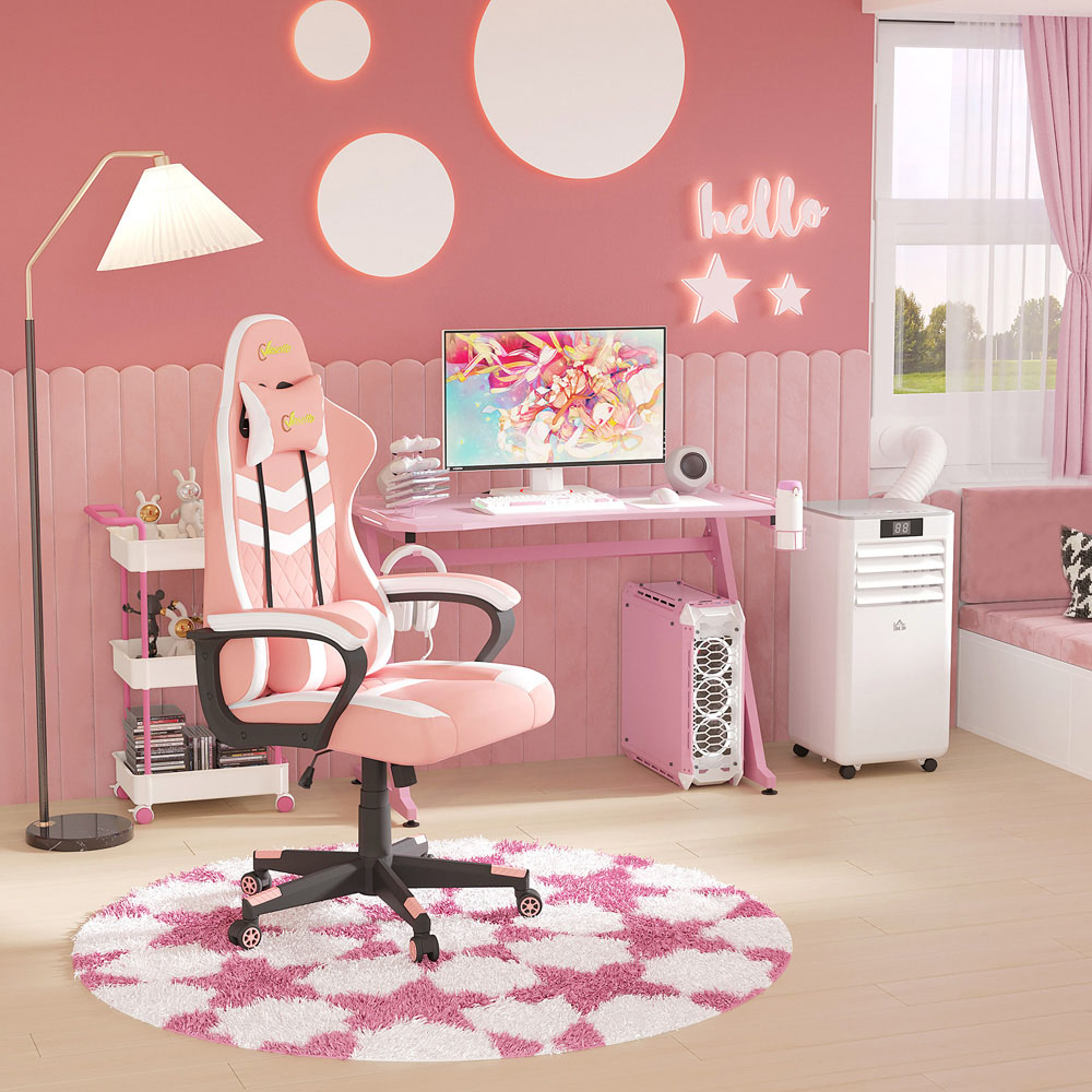Portland Ergonomic Gaming Desk with Cup Holder Pink Image 3