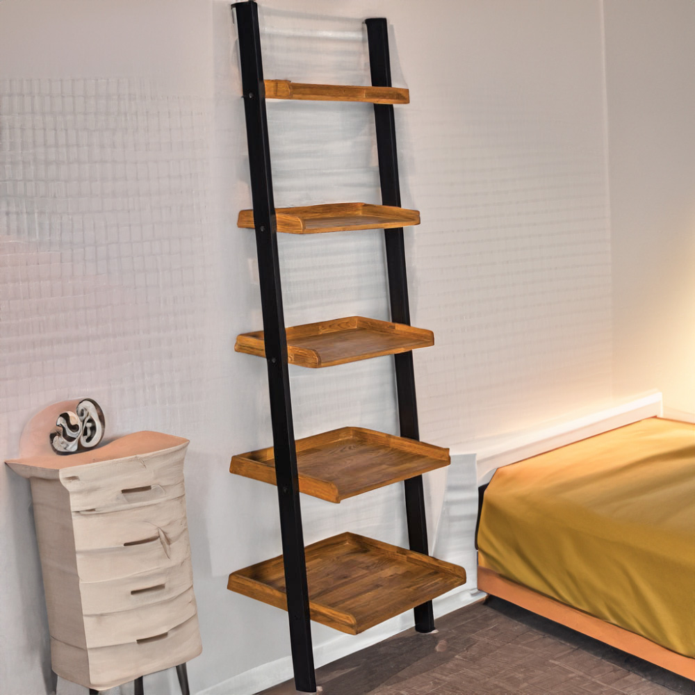 Copenhagen 5 Shelf Solid Oak Ladder Bookcase Image 1