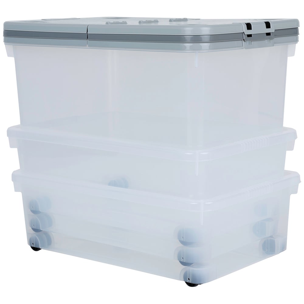 Wham Multisize Stackable Plastic Cool Grey Storage Box with Wheels and Folding Lid 3 Piece Image 1