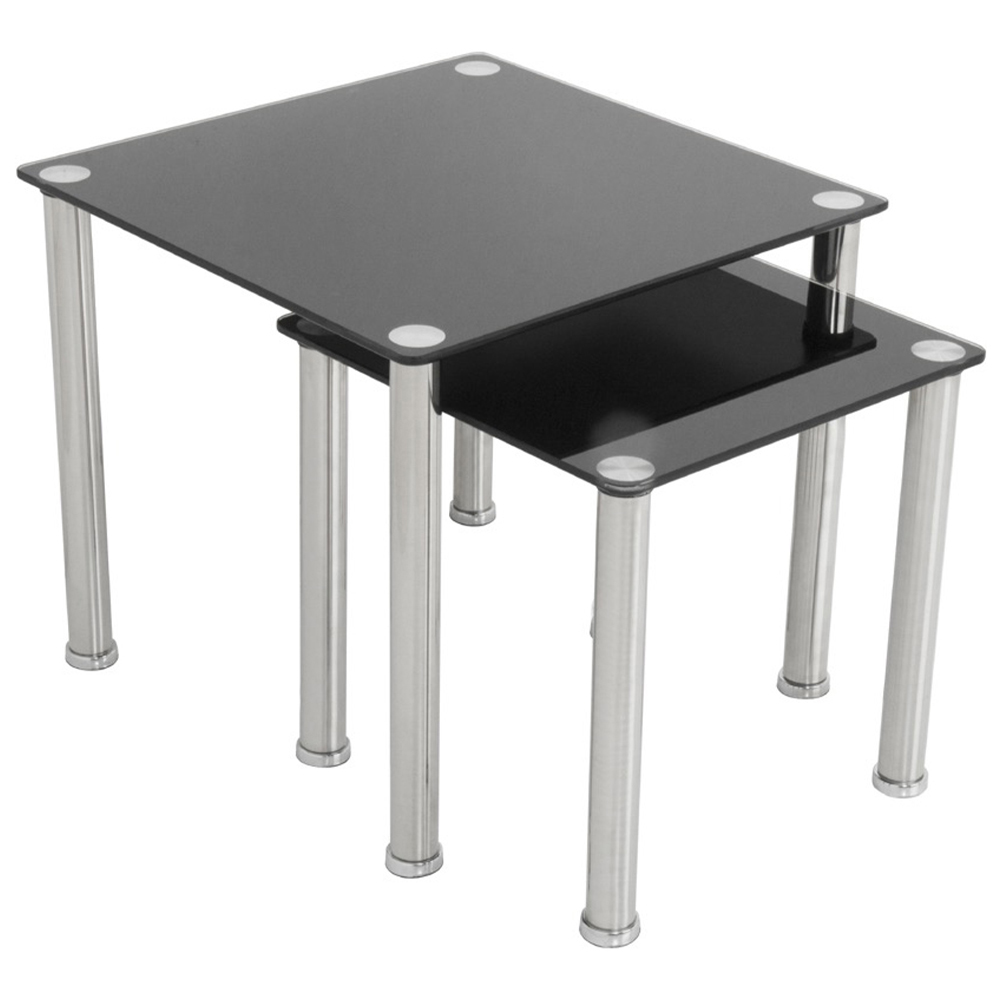 AVF Black Glass and Chrome Nest of Tables Set of 2 Image 2