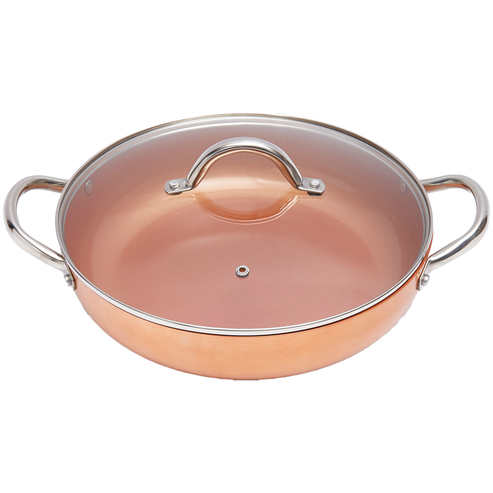 Cermalon 28cm Non Stick Shallow Copper Casserole Pan with Lid Image 1