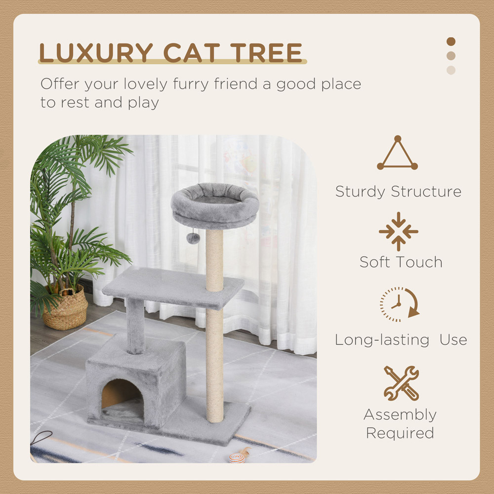 PawHut Grey Cat Activity Tree 72cm Image 8
