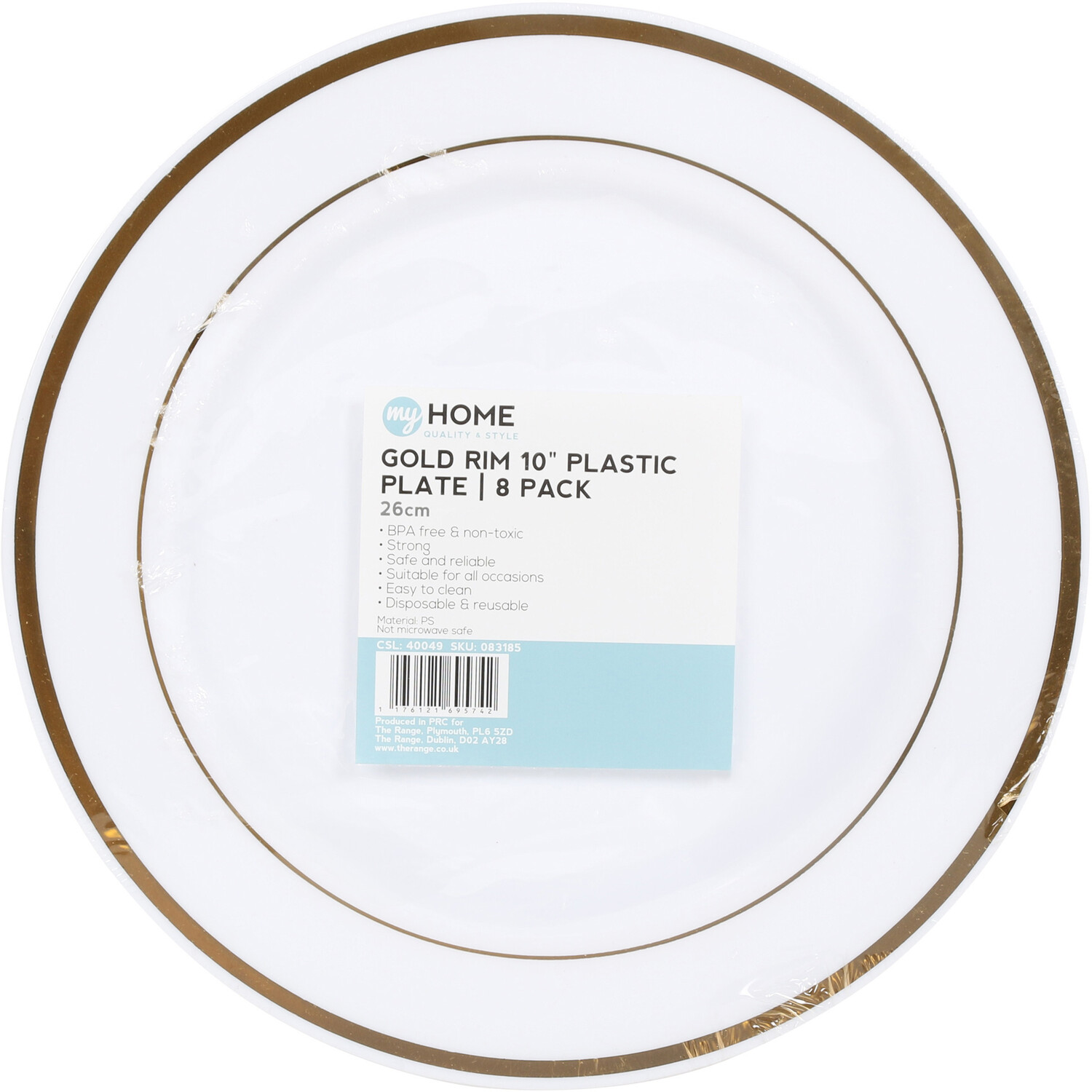 Pack of 8 Gold Rim Plastic Plates - Gold / 1.6cm Image 3