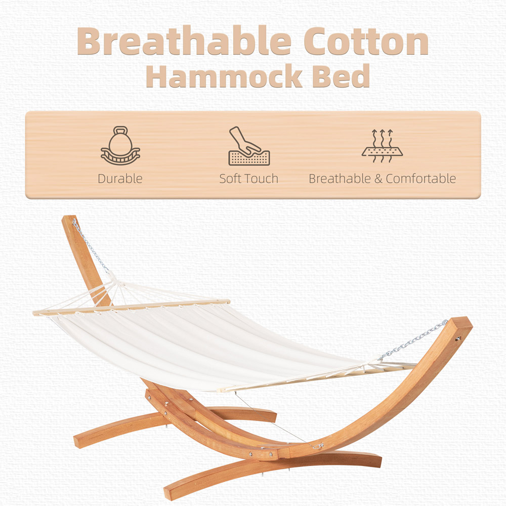 Outsunny White Hammock with Wooden Stand Image 7