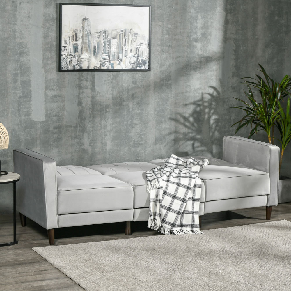 Portland Double Sleeper Light Grey L Shape Sofa Bed with Footstool Image 4