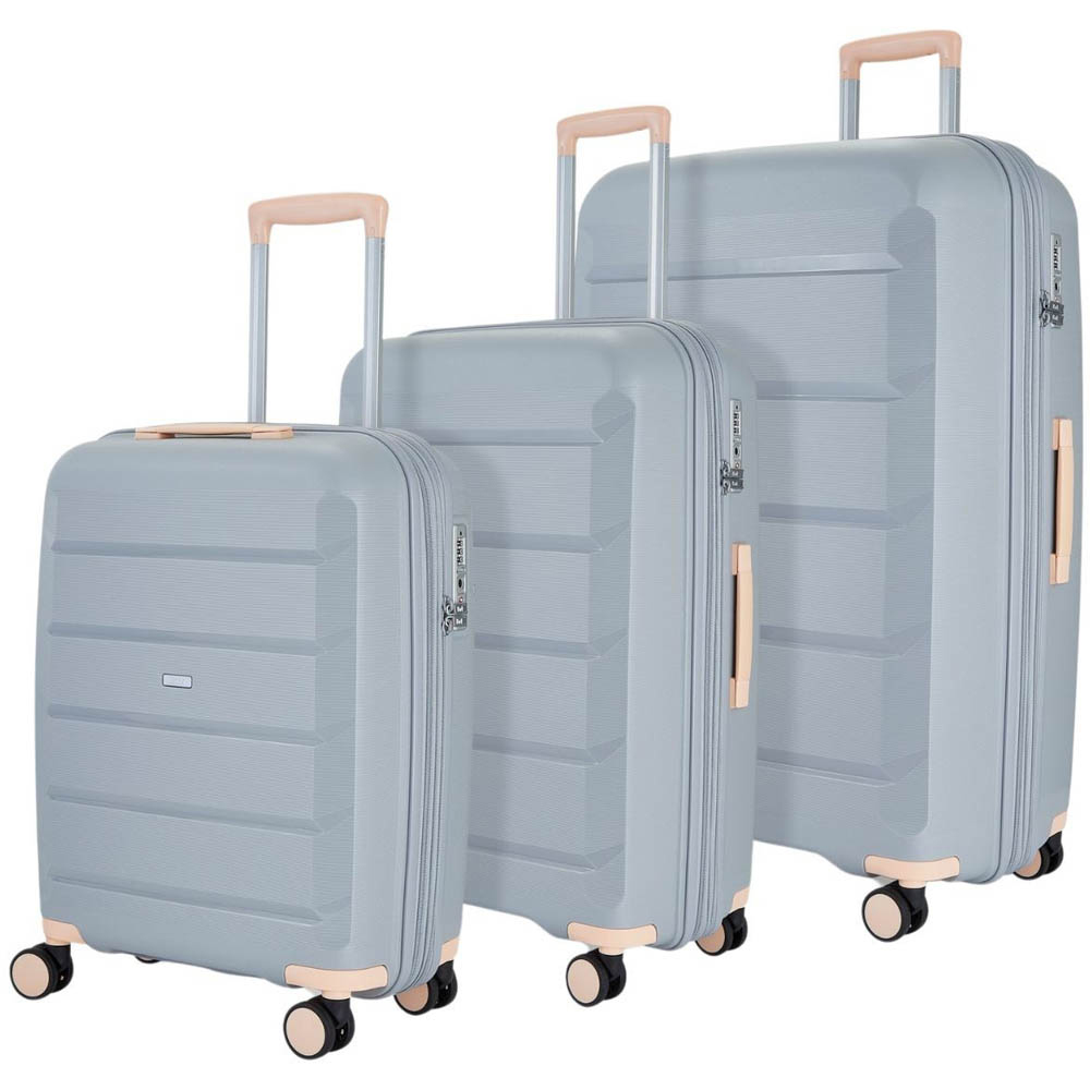 Rock Tulum Set of 3 Grey Hardshell Expandable Suitcases Image 1