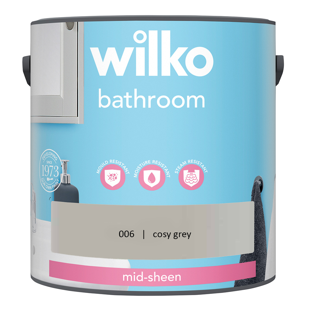 Wilko Bathroom Cosy Grey Mid Sheen Emulsion Paint 2.5L Image 2