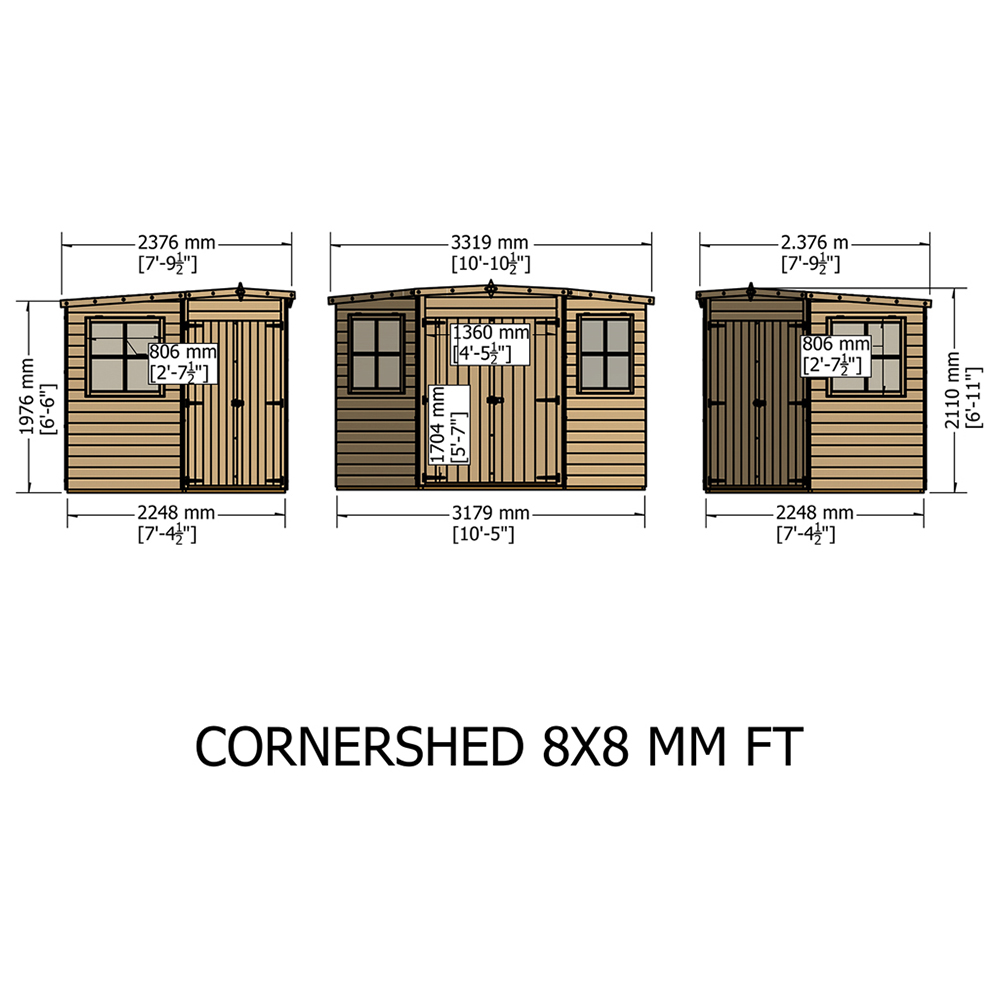 Shire 8 x 8ft Double Door Pressure Treated Corner Shed Image 5