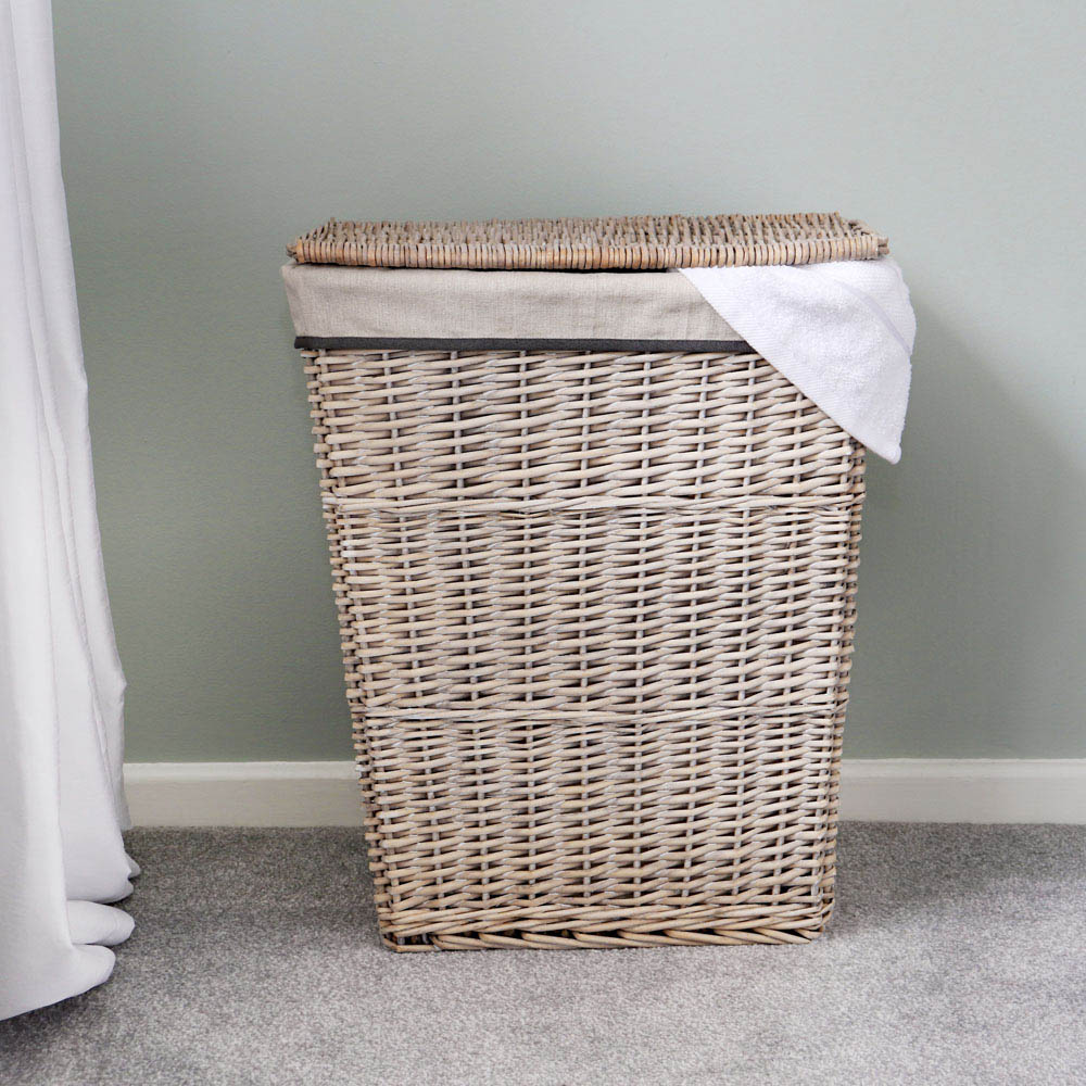 JVL Arianna Grey Rectangular Tapered Willow Linen Laundry Basket 65L Image 2