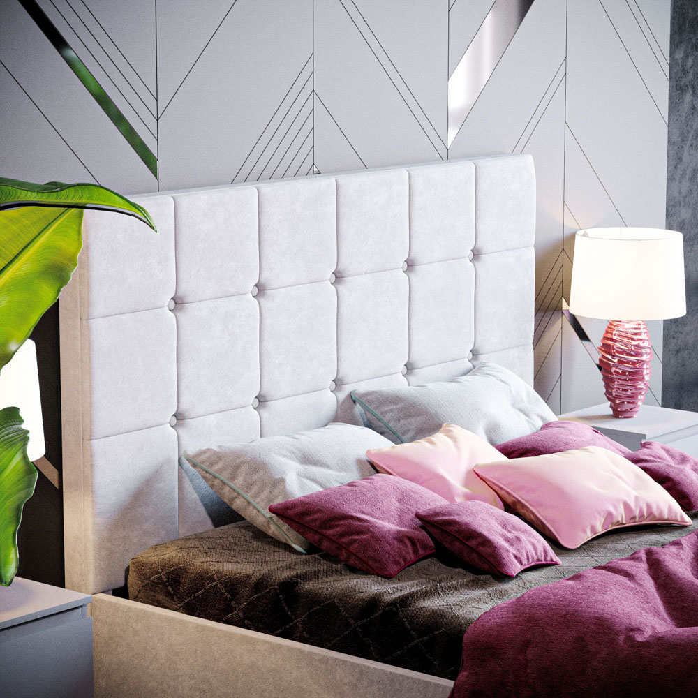Vida Designs Valentina Double Light Grey Velvet Ottoman Bed Image 3