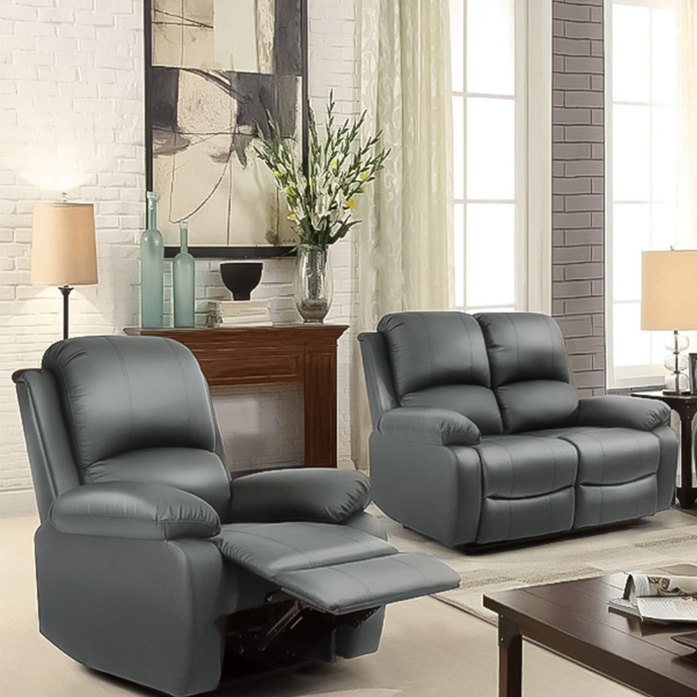 Brooklyn 3+2+1 Seater Dark Grey Bonded Leather Manual Recliner Sofa Set Image 2