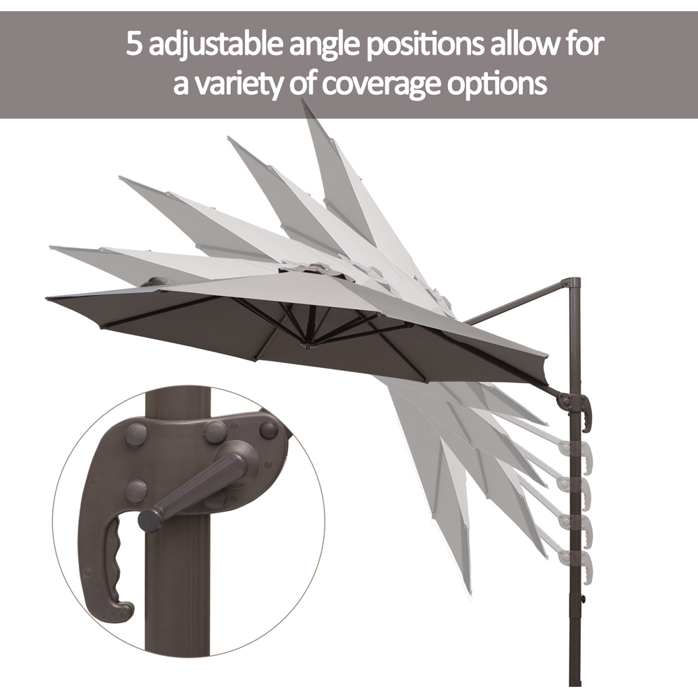 Outsunny Grey Crank and Tilt Rotating Cantilever Parasol with Cross Base 3m Image 5