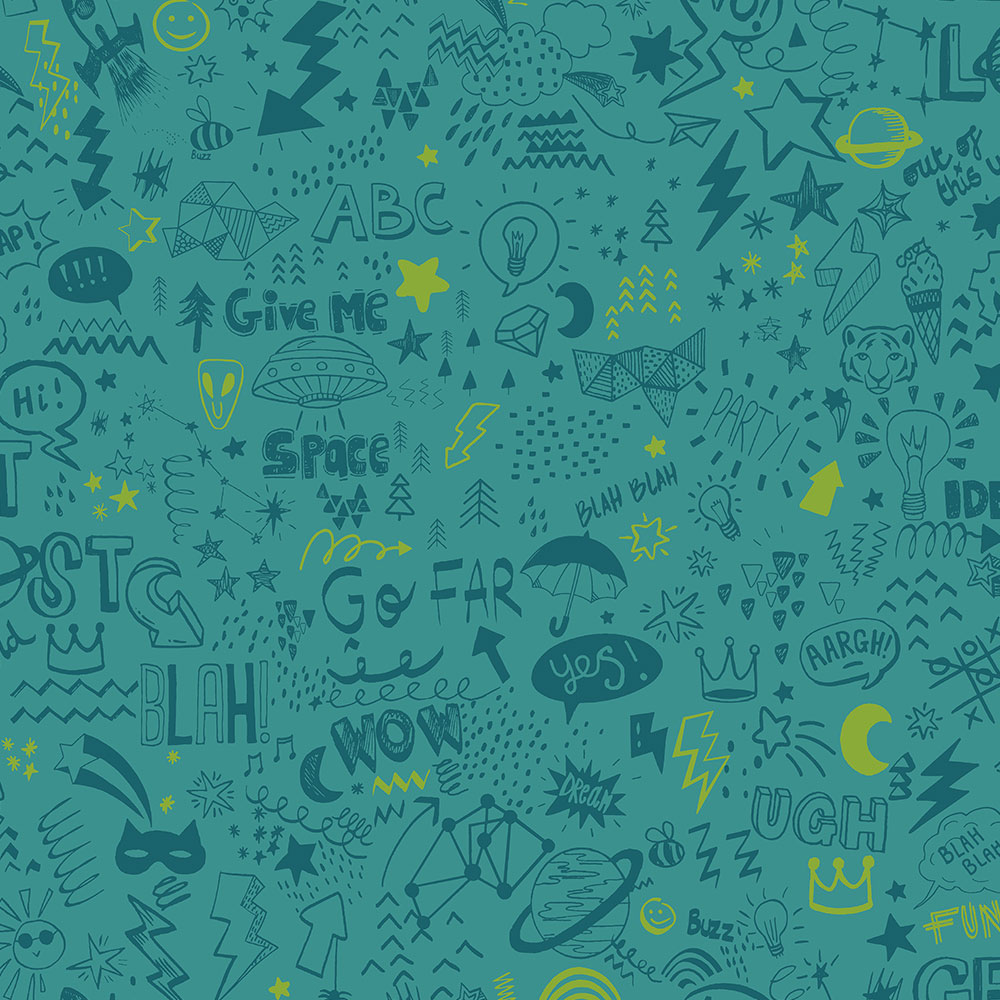 Holden Decor Doodle Teal Neon Yellow Wallpaper Image 1