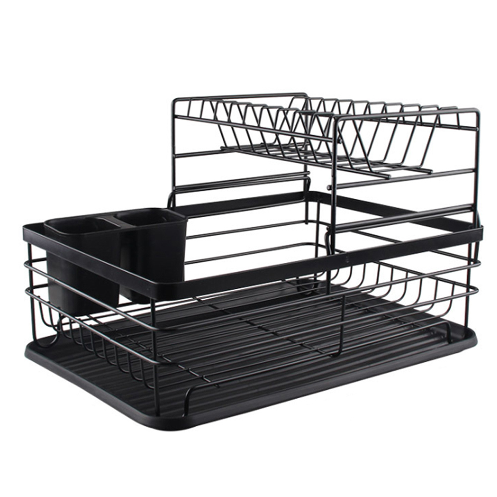 Living And Home WH0778 Black Metal 2-Tier Dish Drainer Image 1