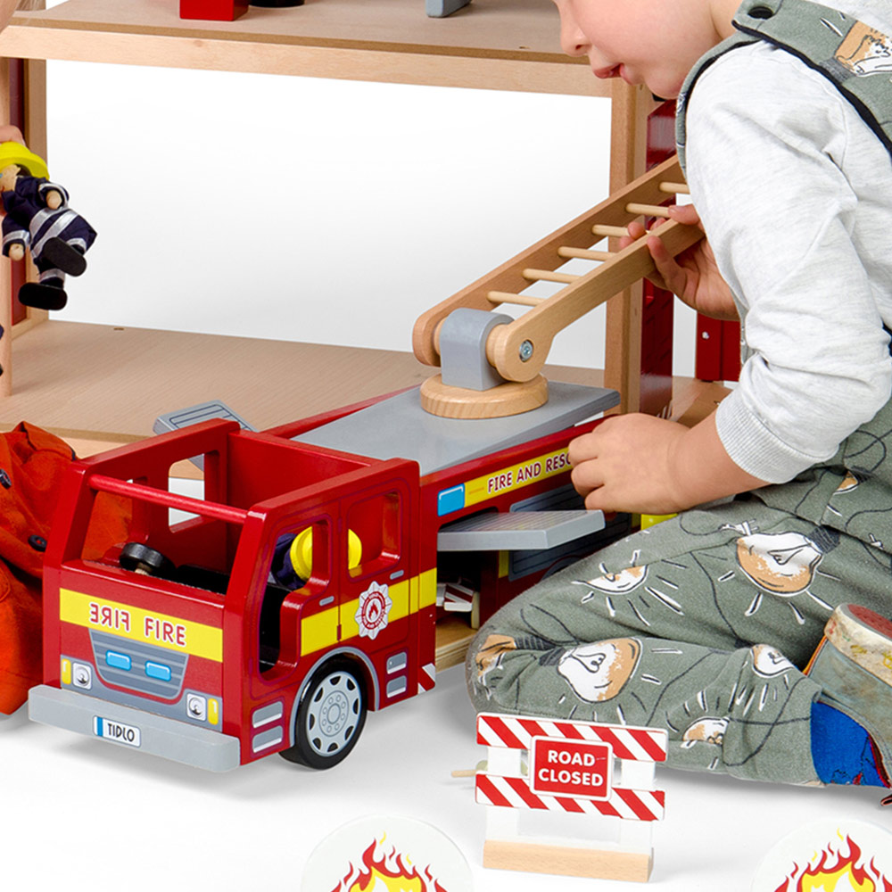 Tidlo Wooden Fire Station Toy Bundle Image 2