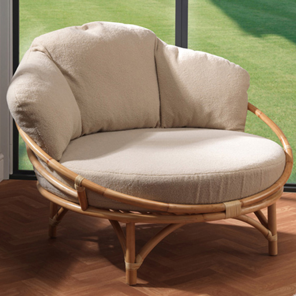 Desser Snug Cuddle Rattan Chair with Boucle Latte Cushion Image 1