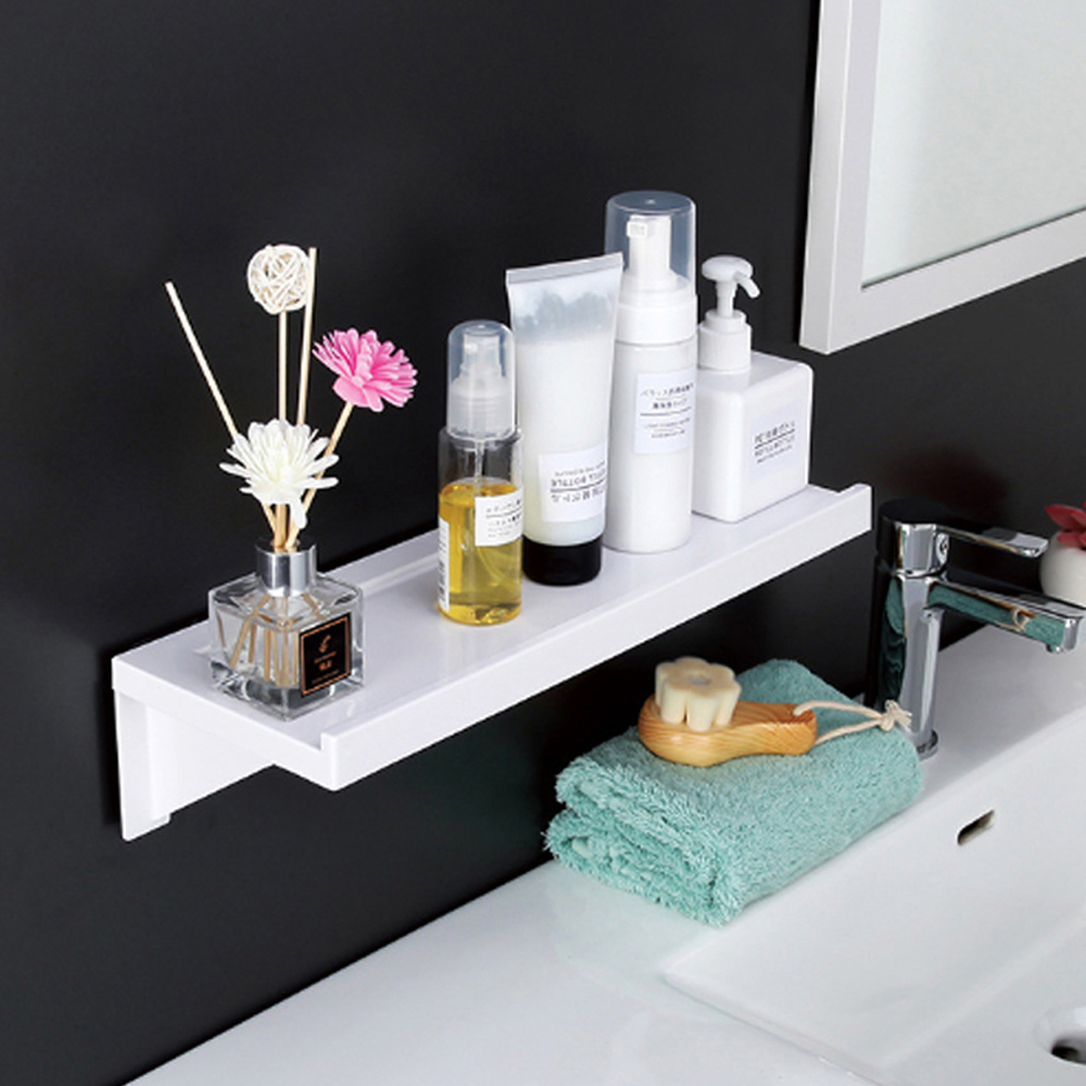 Living And Home WH0899 White ABS Wood Self-Adhesive Bathroom Floating Shelf Image 2