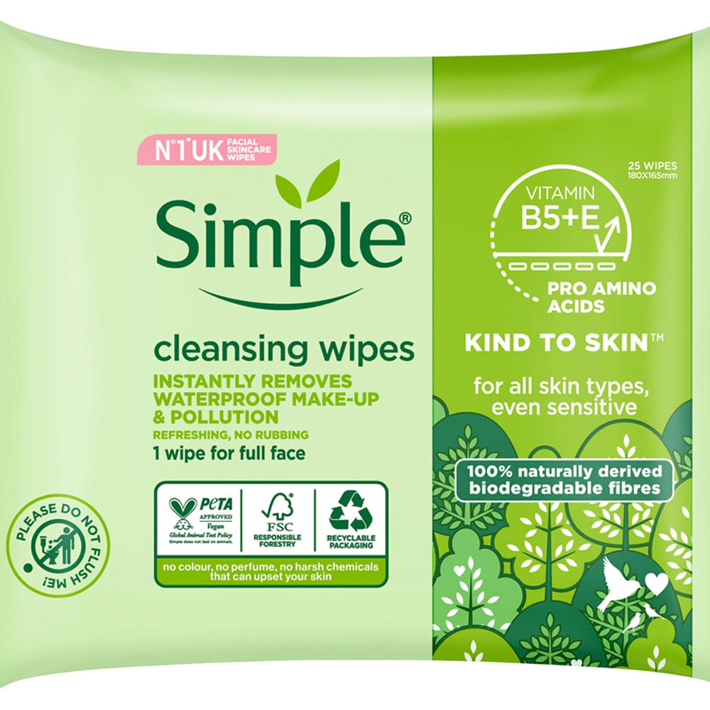 Simple Biodegradable Cleansing Wipes 25 Wipes Image 4