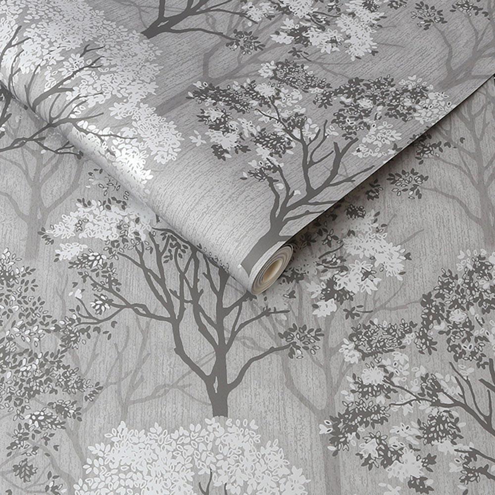 Sublime Woodland Silhouette Grey and Silver Wallpaper Image 2