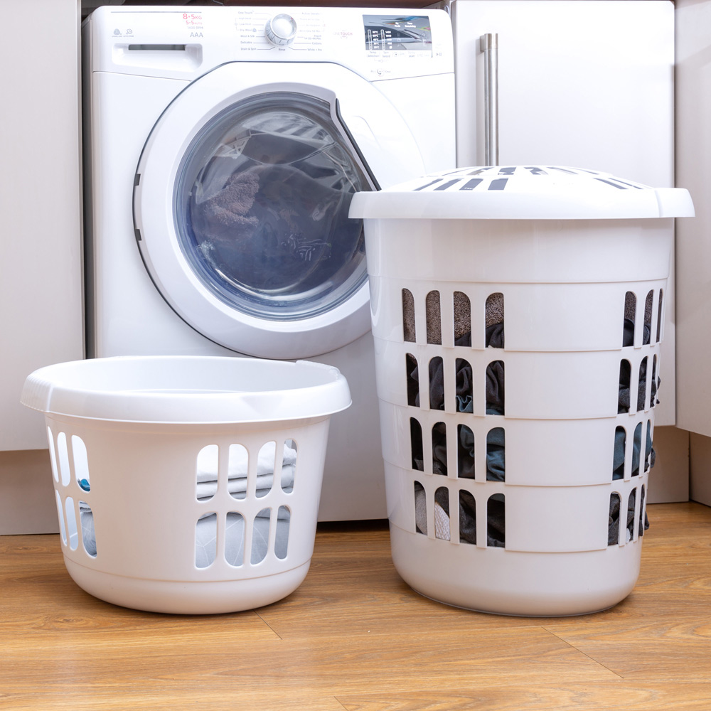 Wham 2 Piece Casa Plastic Laundry Basket & Hamper Set Ice White Image 2