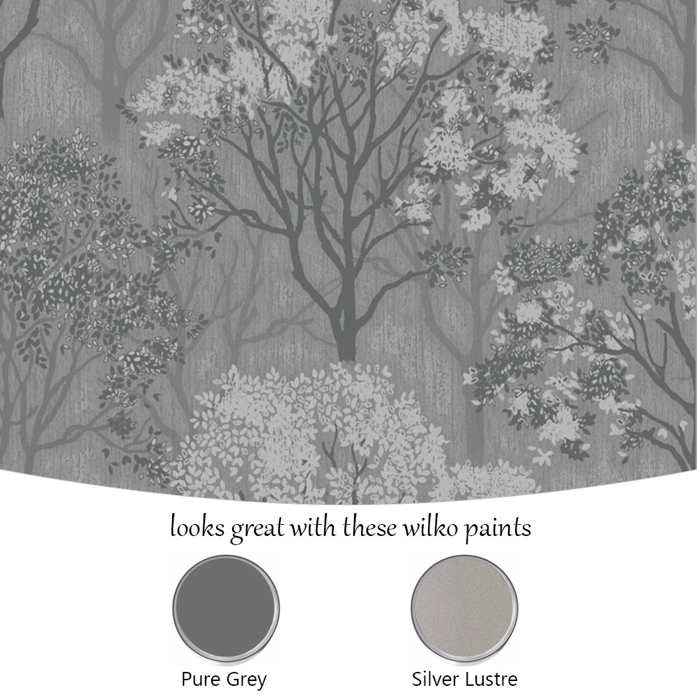 Sublime Woodland Silhouette Grey and Silver Wallpaper Image 4