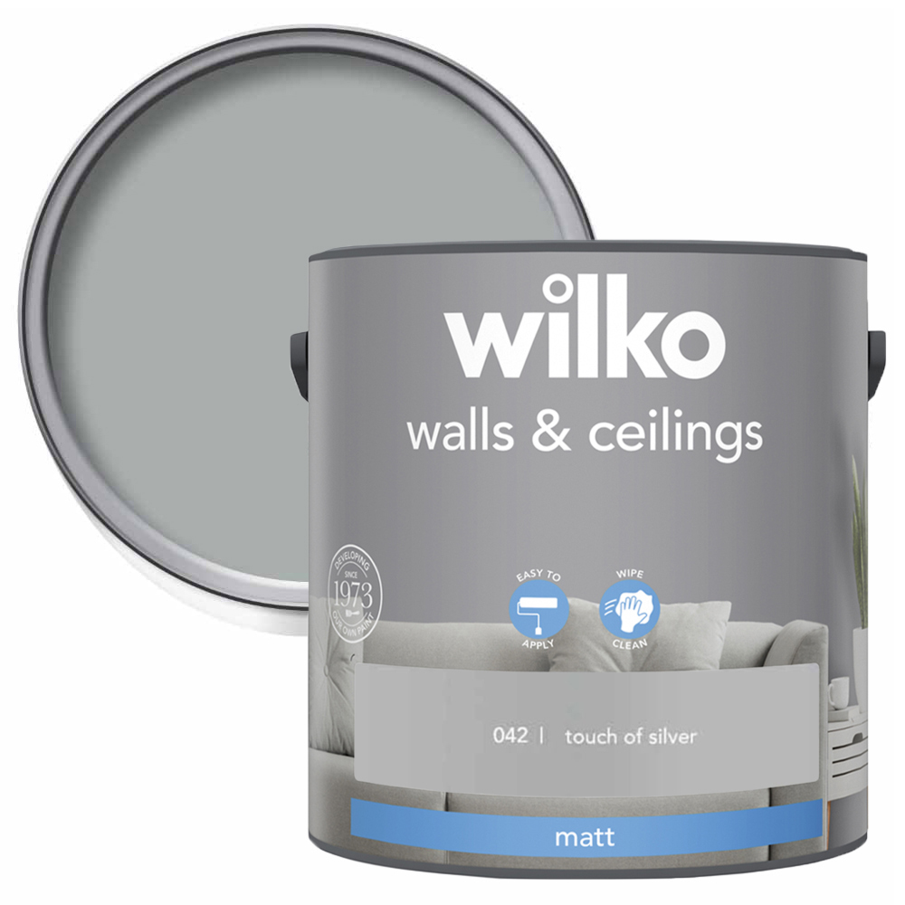 Wilko Walls & Ceilings Touch of Silver Matt Emulsion Paint 2.5L Image 1