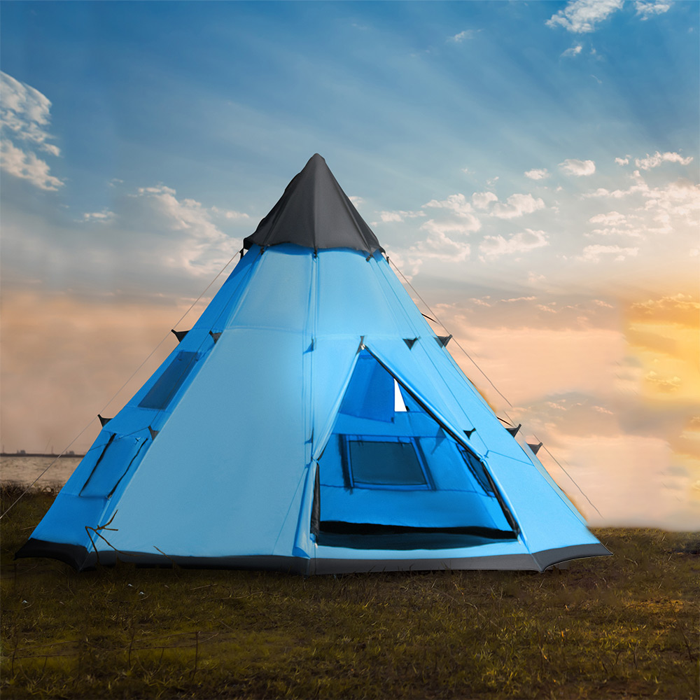 Outsunny 6 Person Camping Teepee Family Tent Blue Image 2