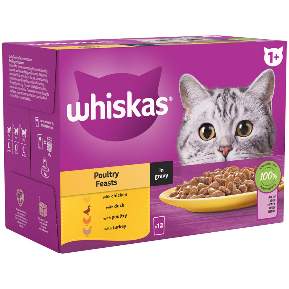 Whiskas Poultry Selection in Gravy Adult Wet Cat Food Pouches 12 x 85g Image 2