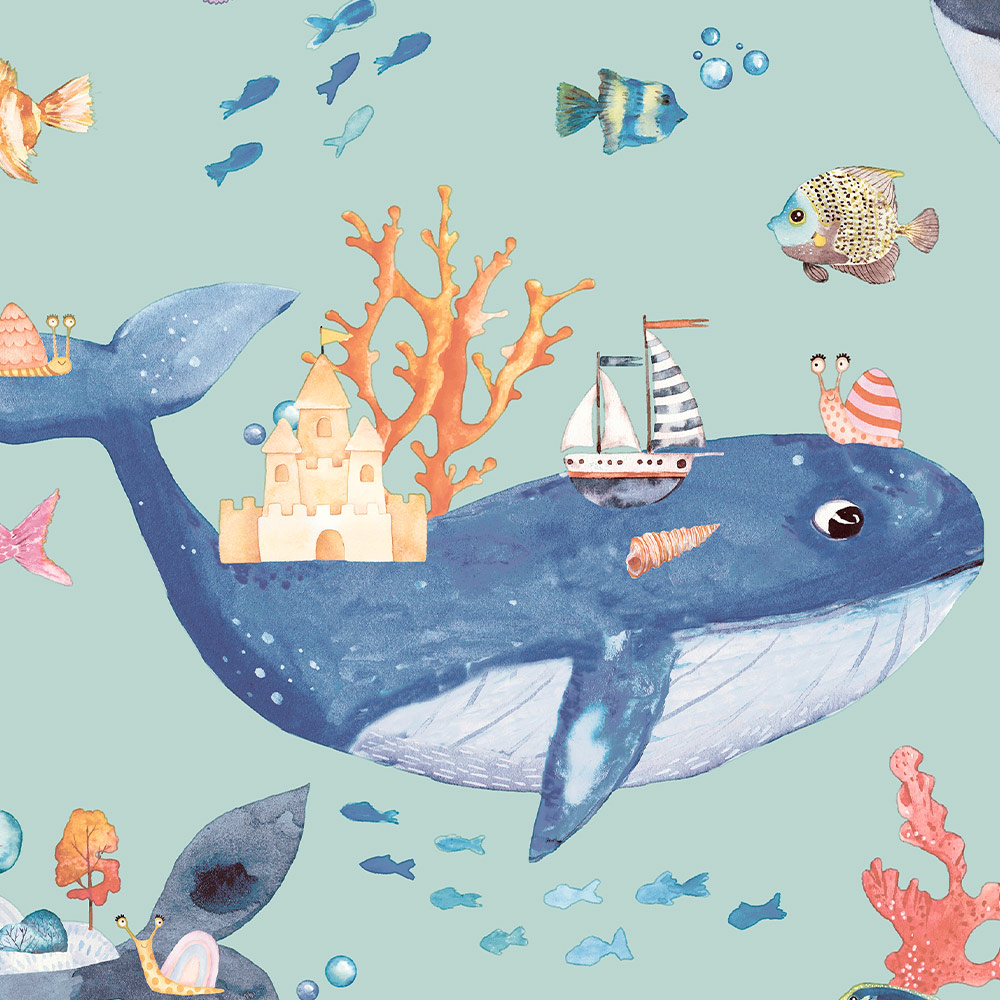 Holden Decor Whale Town Soft Teal Wallpaper Image 3