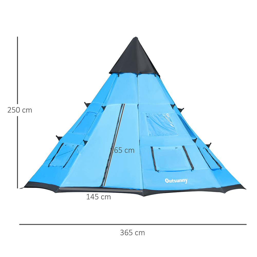 Outsunny 6 Person Camping Teepee Family Tent Blue Image 5