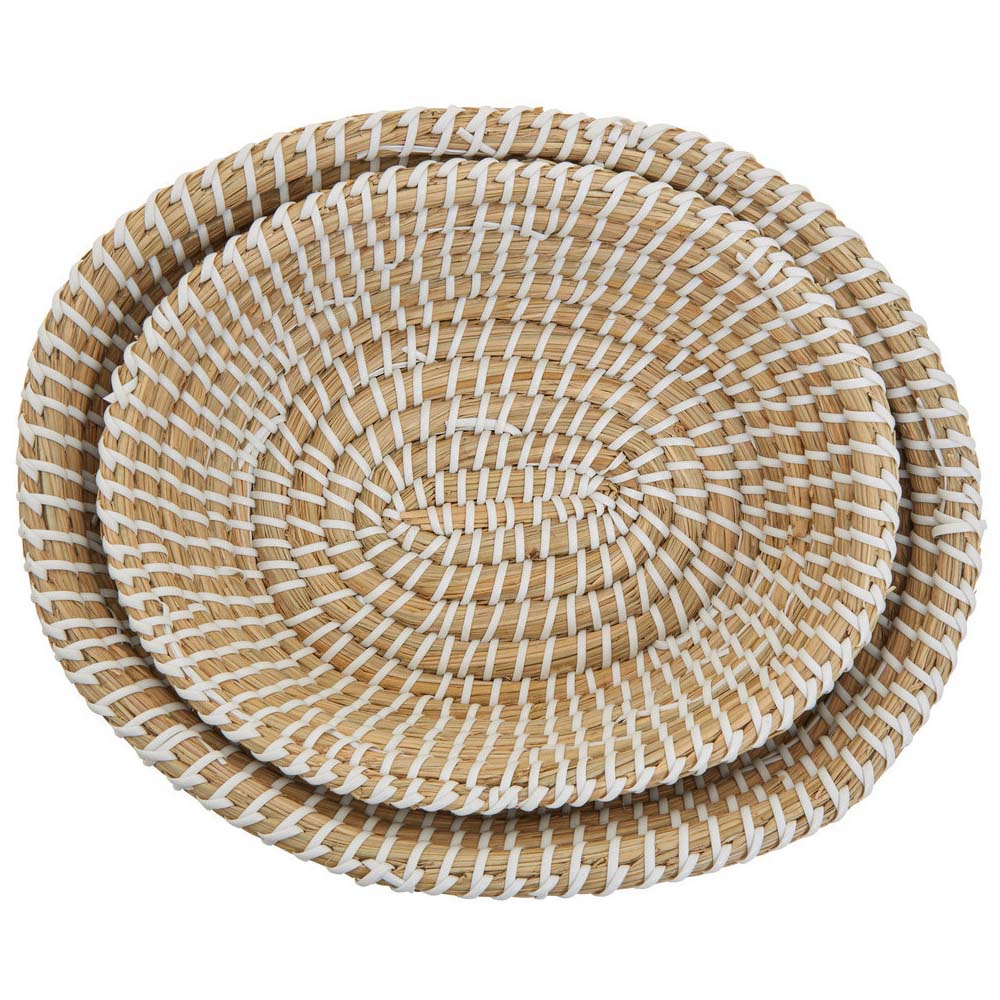 Premier Housewares White Detail Oval Straw Basket Set of 2 Image 4