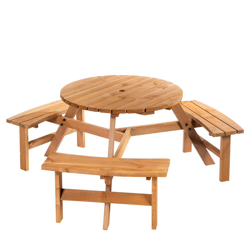 Outsunny Wooden Round Picnic Bench with Parasol Image 2