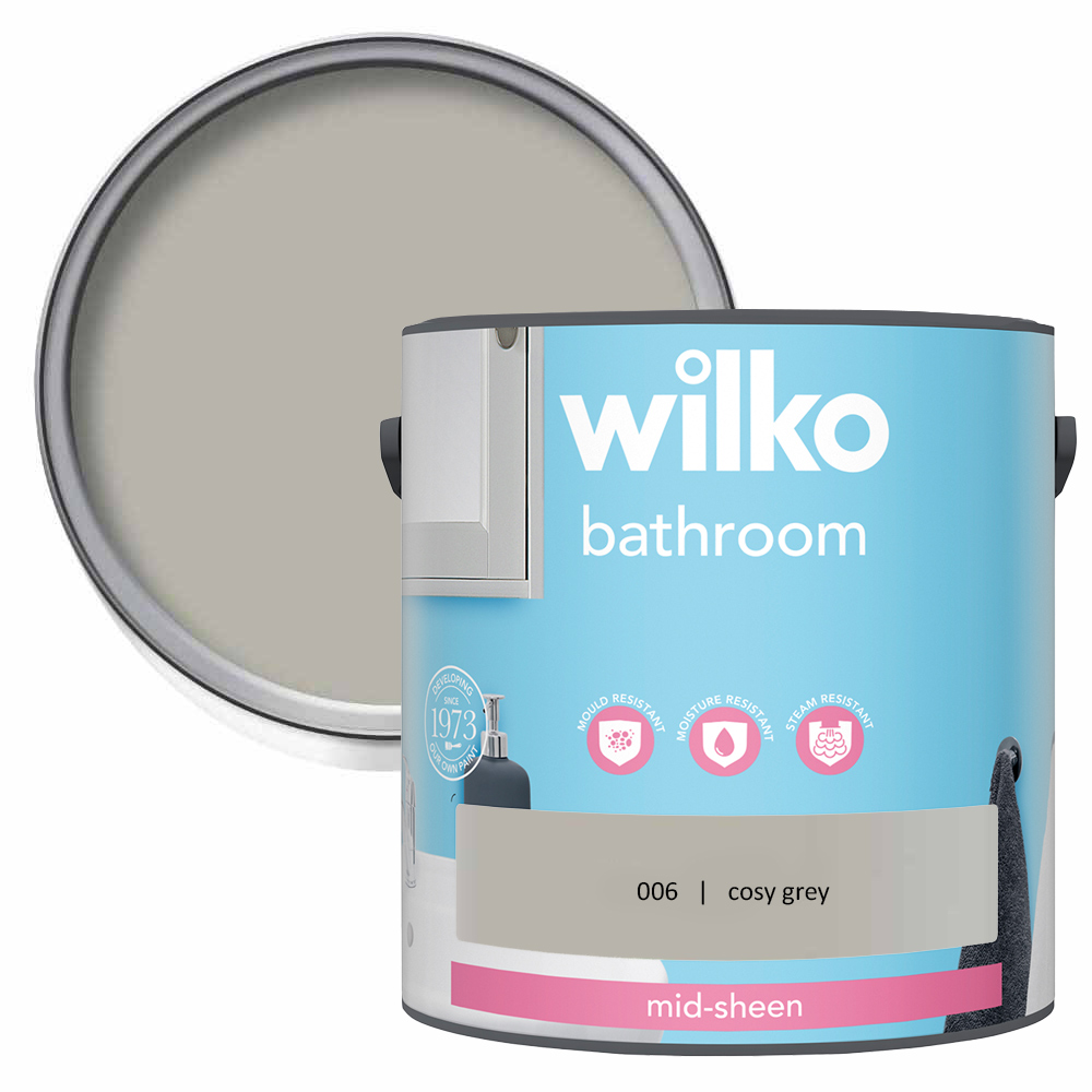 Wilko Bathroom Cosy Grey Mid Sheen Emulsion Paint 2.5L Image 1