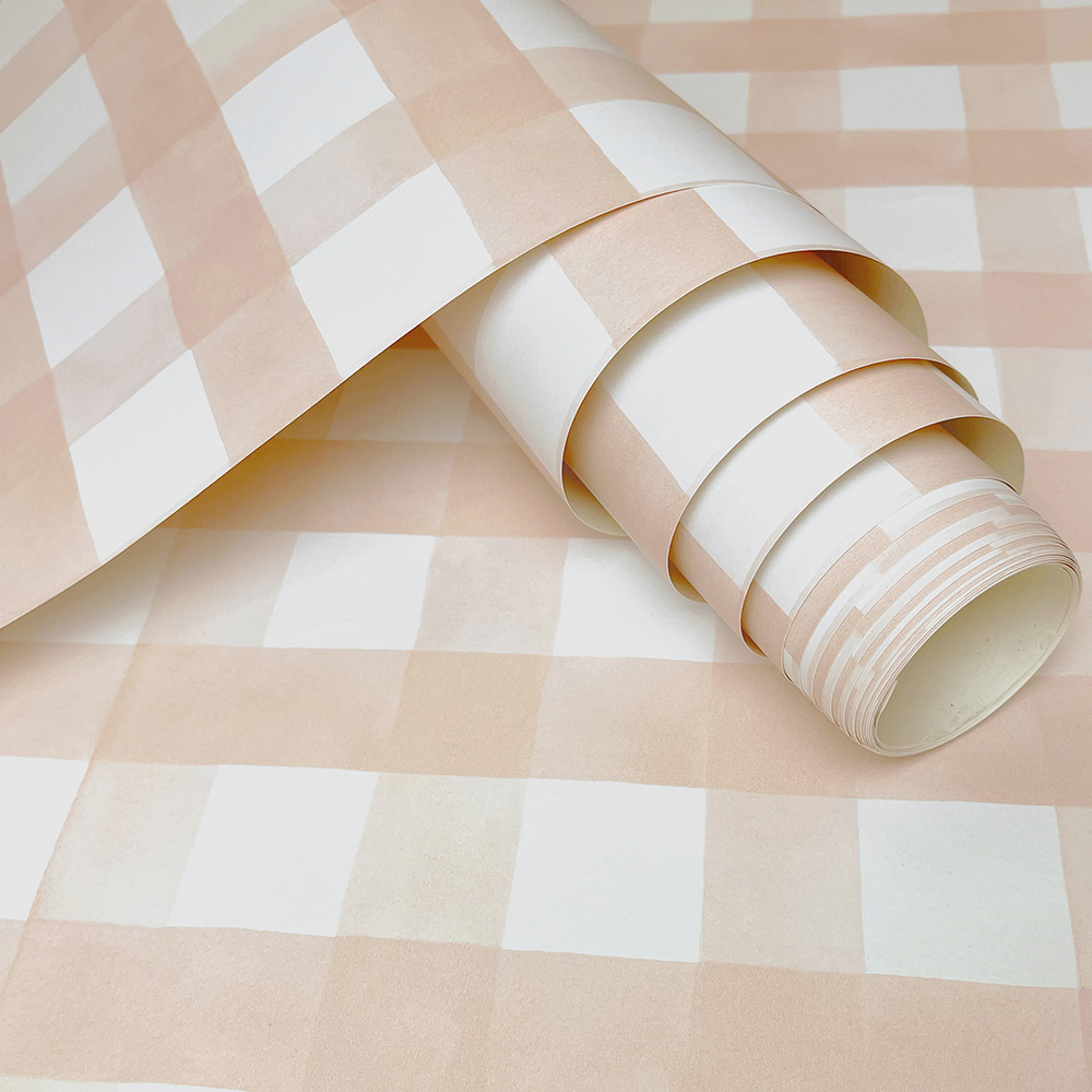 Holden Decor Watercolour Gingham Soft Coral Wallpaper Image 2
