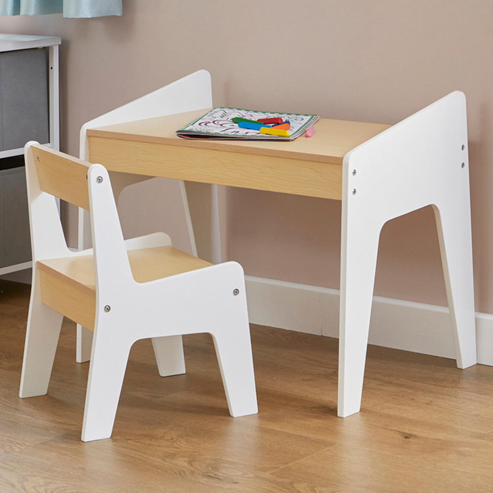 Liberty House Toys White and Pine Kids Play Table and Chair Set Image 1