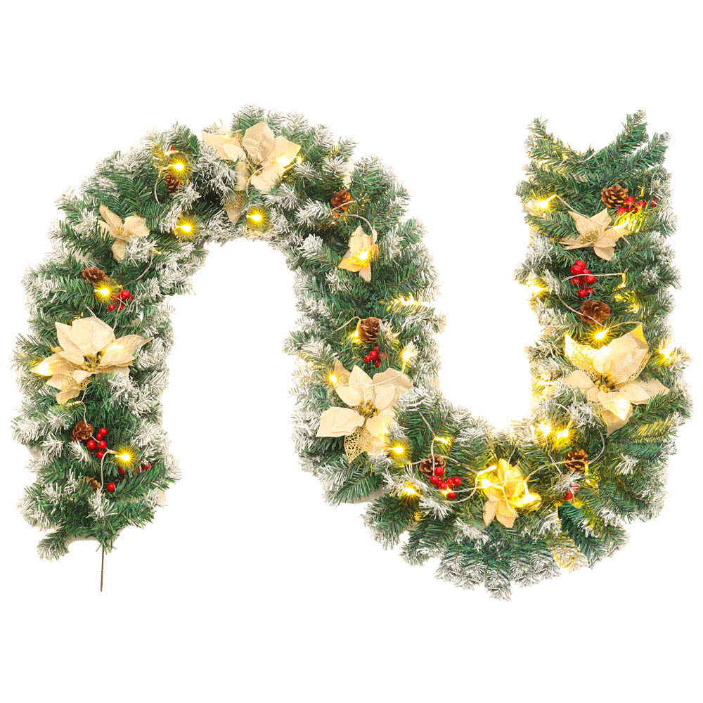 Living and Home Spruce White Poinsettia Christmas Garland 270cm Image 4