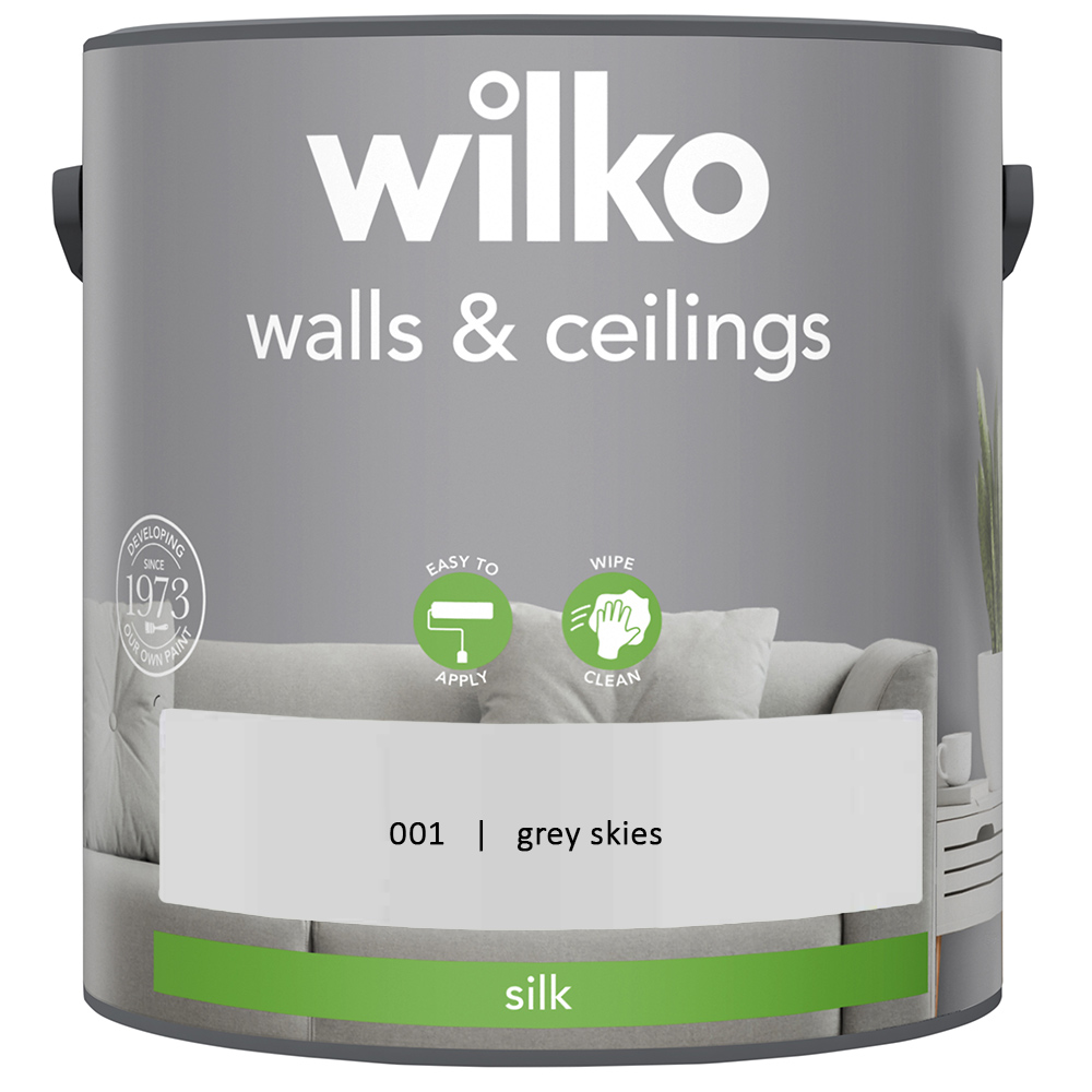 Wilko Walls & Ceilings Grey Skies Silk Emulsion Paint 2.5L Image 2