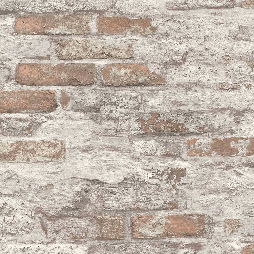 Grandeco Whitewashed Battersea Brick Industrial Textured Wallpaper Image 1
