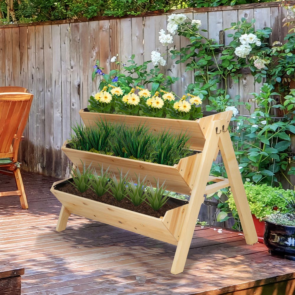 Outsunny 3 Tier Wood Flower Stand Image 2