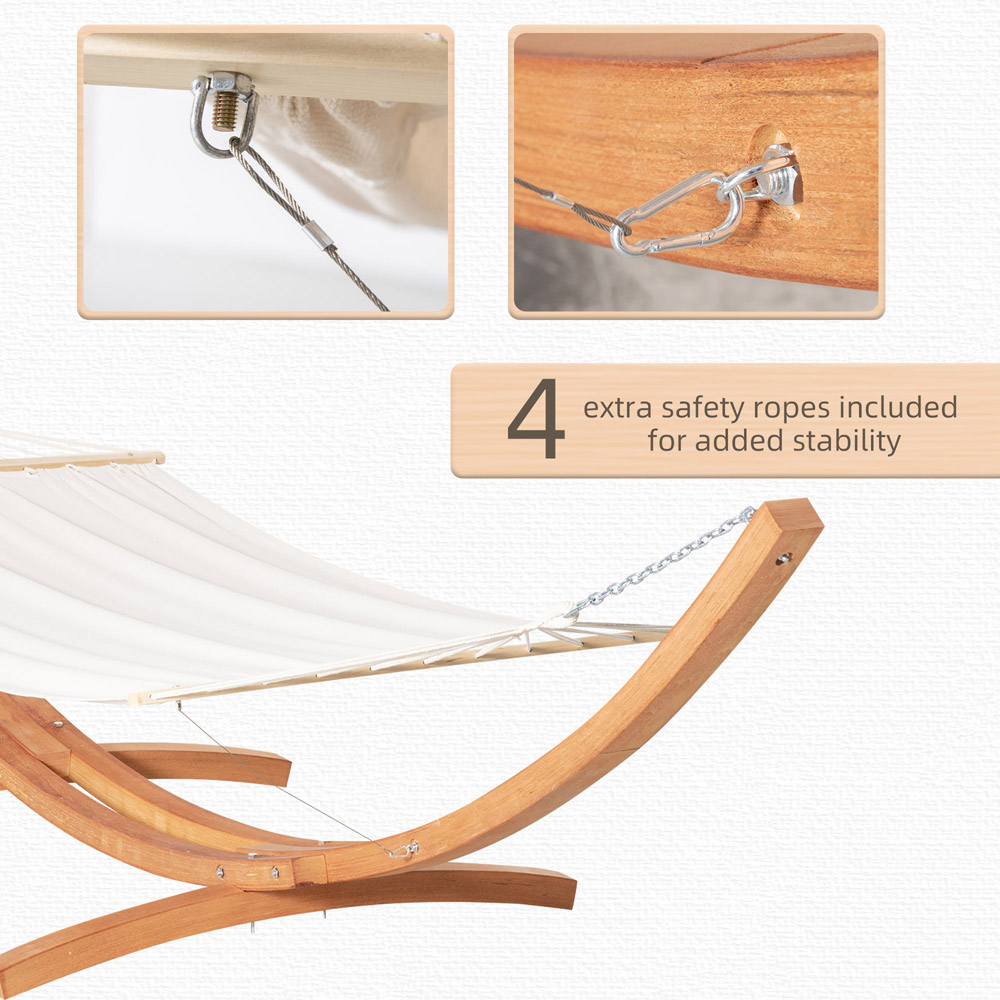 Outsunny White Hammock with Wooden Stand Image 5