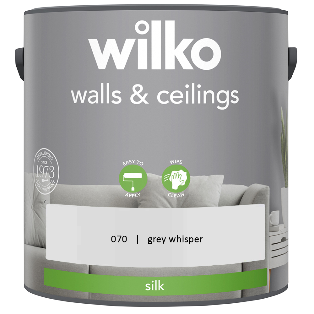 Wilko Walls & Ceilings Grey Whisper Silk Emulsion Paint 2.5L Image 2
