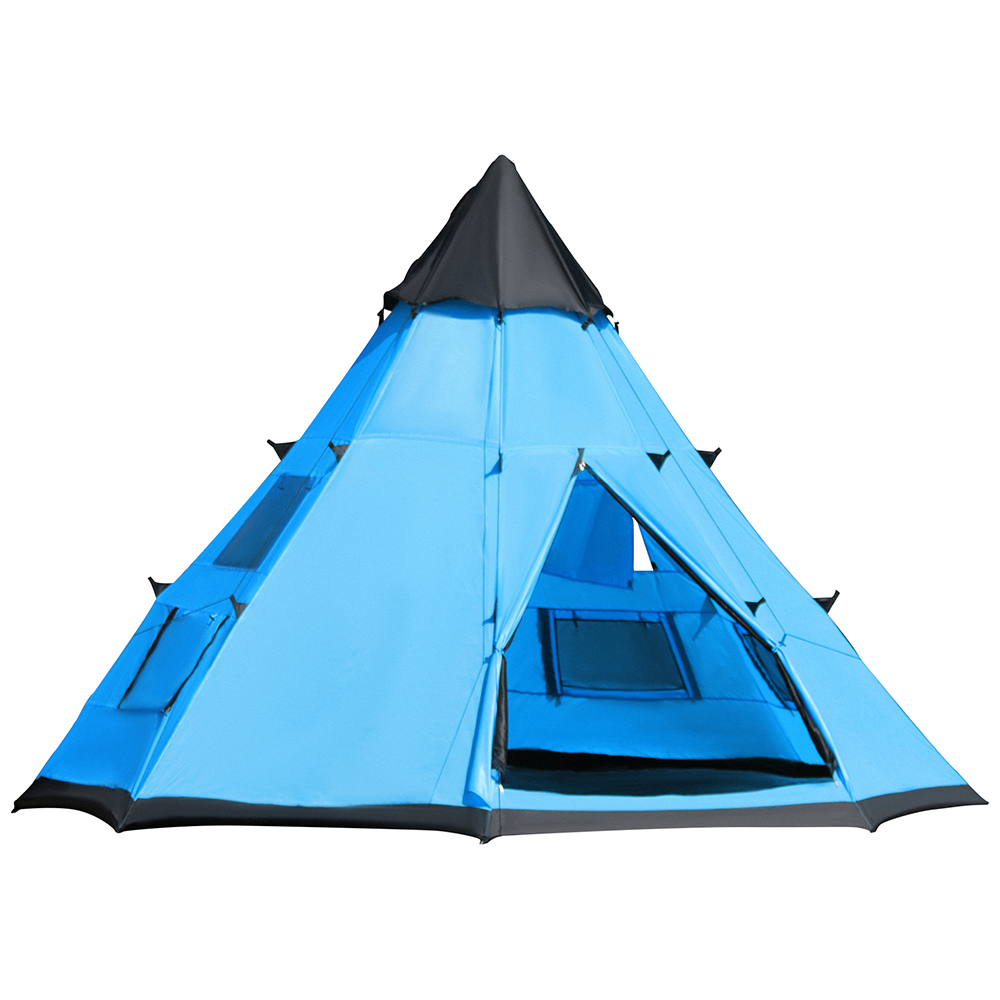 Outsunny 6 Person Camping Teepee Family Tent Blue Image 1