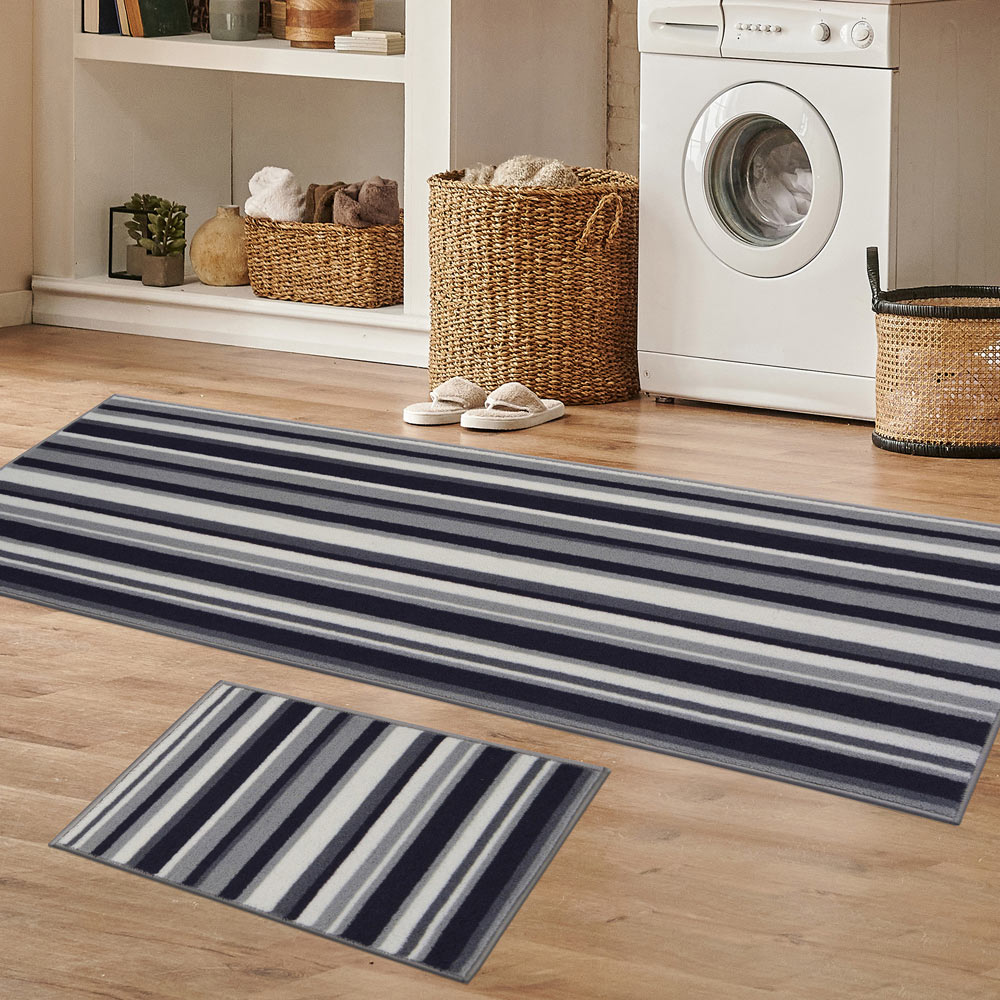 Striped Runner and Mat Pack Black 57/230 Image 4
